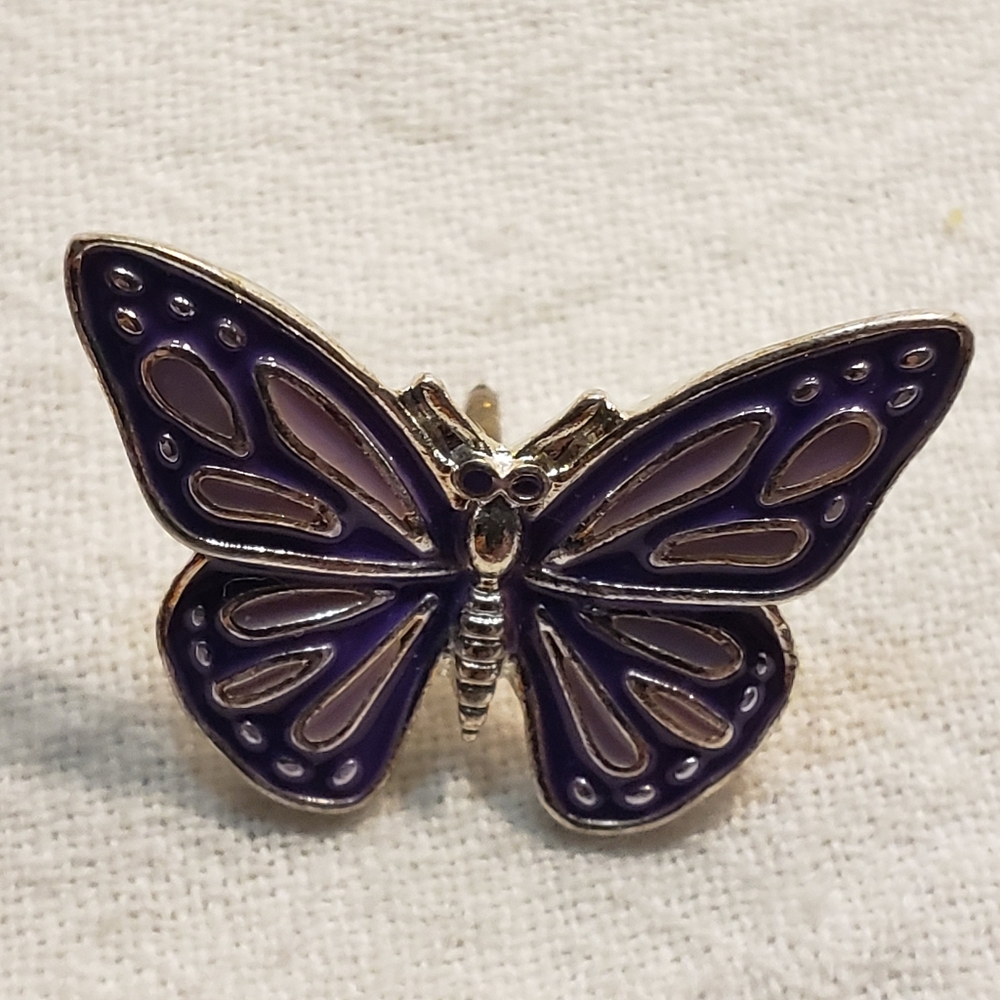 Beautiful Vintage Silvertone NRT (Avon) Blue and Pink Enamel Butterfly Tac Pin